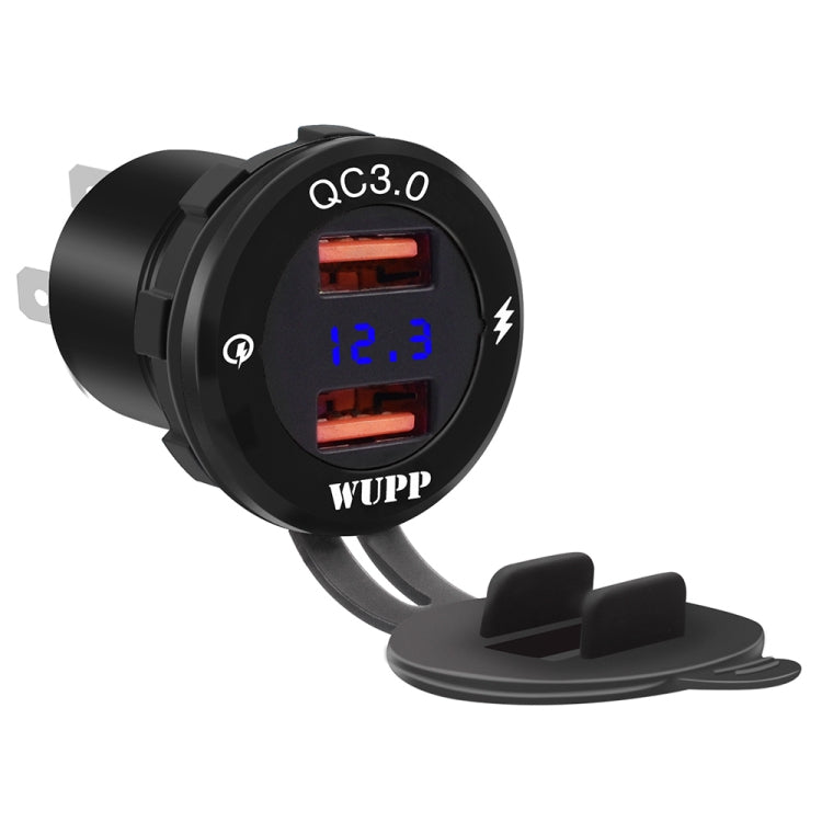 ZH-749 Car Waterproof Aluminium Alloy Black Shell Mobile Phone QC 3.0 Dual USB Charger