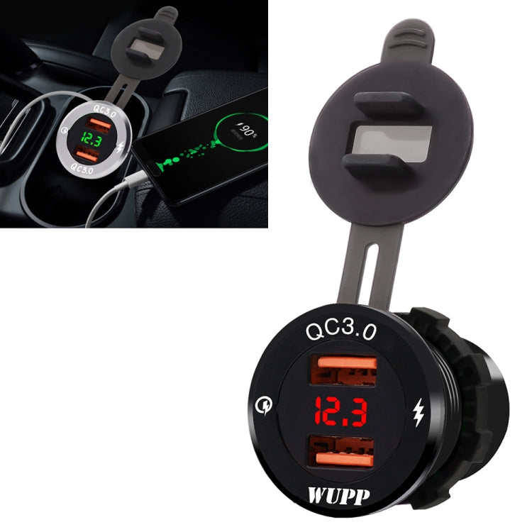 ZH-749 Car Waterproof Aluminium Alloy Black Shell Mobile Phone QC 3.0 Dual USB Charger