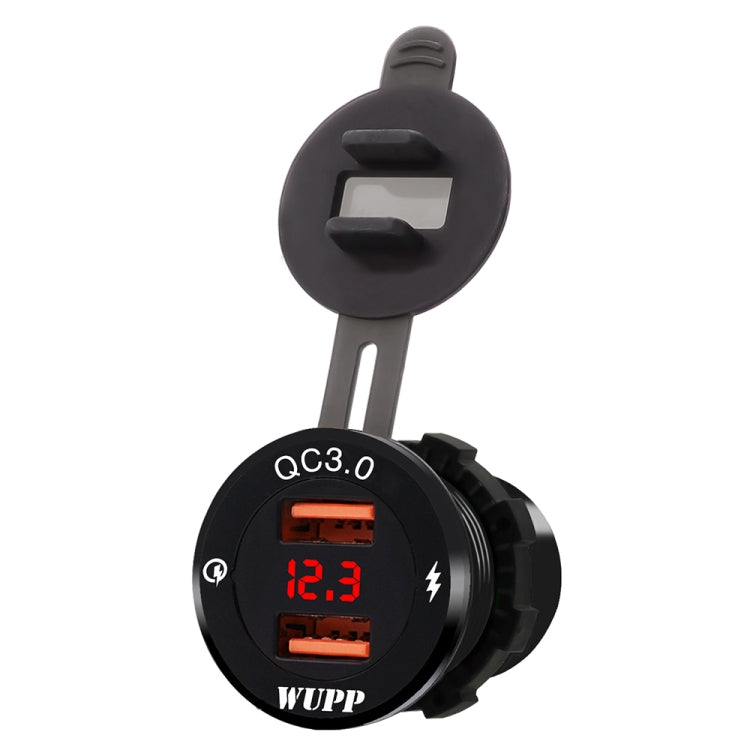 ZH-749 Car Waterproof Aluminium Alloy Black Shell Mobile Phone QC 3.0 Dual USB Charger