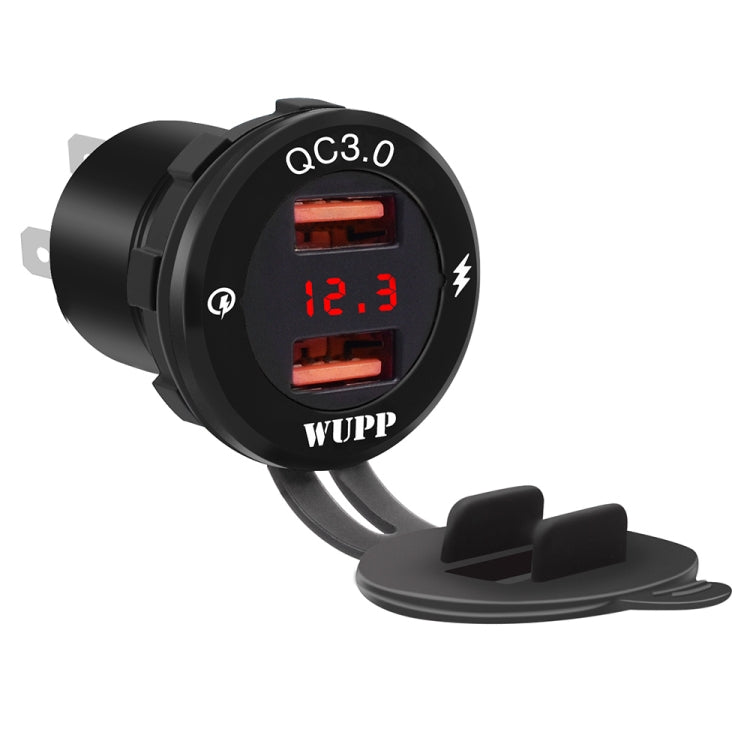 ZH-749 Car Waterproof Aluminium Alloy Black Shell Mobile Phone QC 3.0 Dual USB Charger