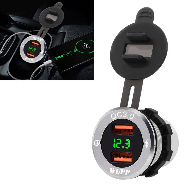 ZH-749 Car Waterproof Aluminium Alloy Silver Shell Mobile Phone QC 3.0 Dual USB Charger