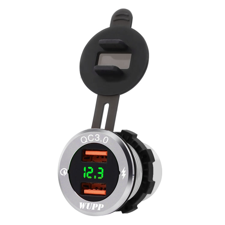 ZH-749 Car Waterproof Aluminium Alloy Silver Shell Mobile Phone QC 3.0 Dual USB Charger
