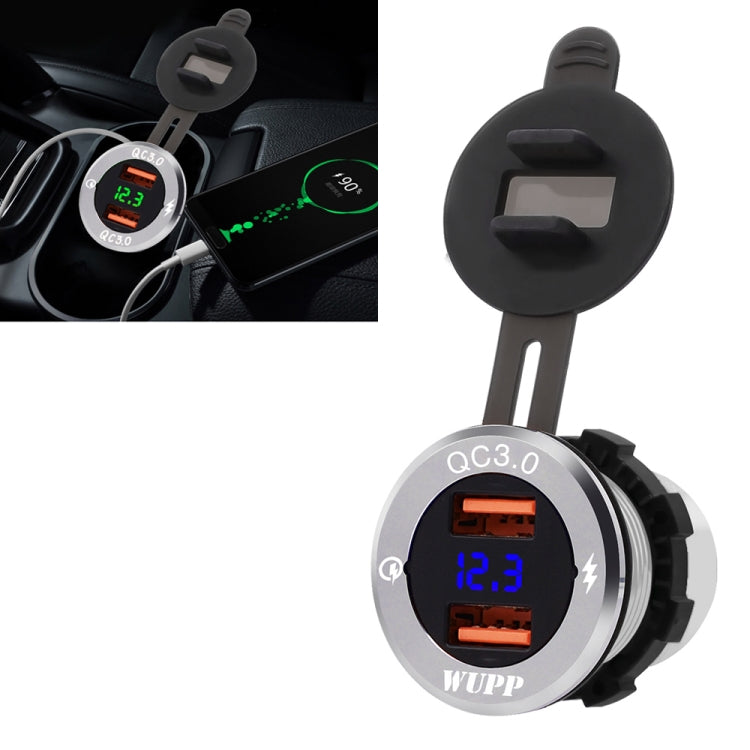 ZH-749 Car Waterproof Aluminium Alloy Silver Shell Mobile Phone QC 3.0 Dual USB Charger