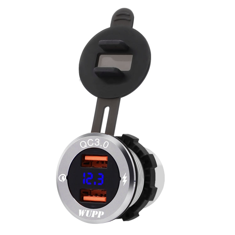 ZH-749 Car Waterproof Aluminium Alloy Silver Shell Mobile Phone QC 3.0 Dual USB Charger
