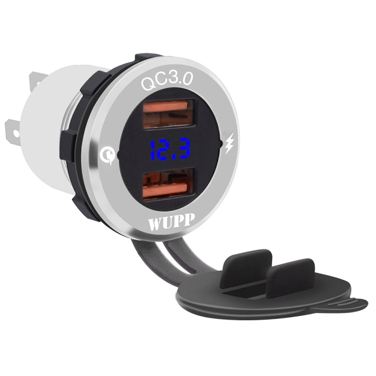 ZH-749 Car Waterproof Aluminium Alloy Silver Shell Mobile Phone QC 3.0 Dual USB Charger