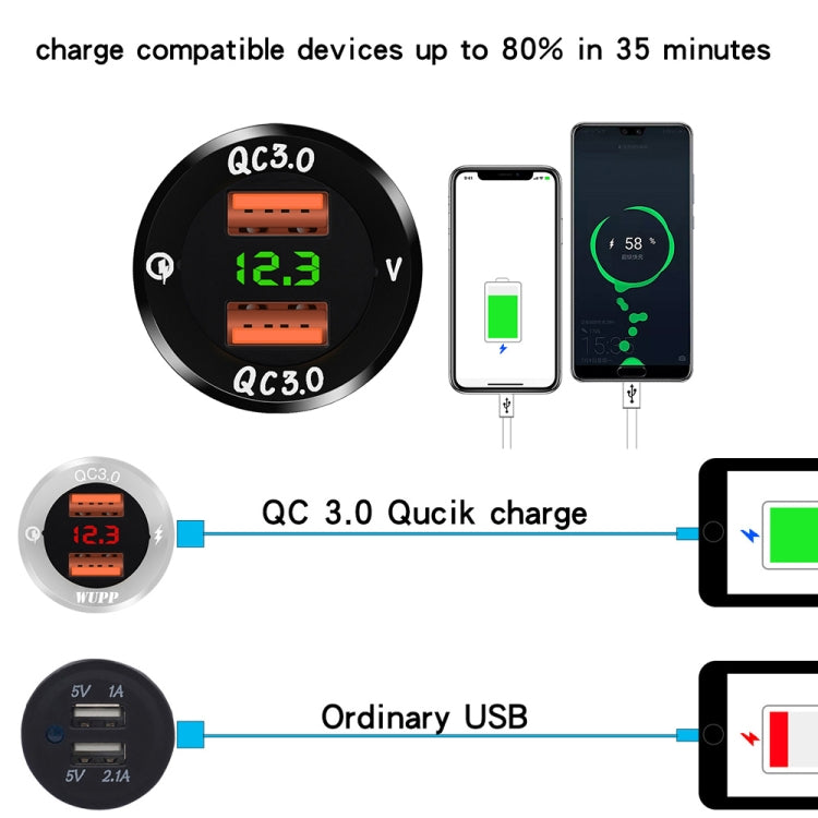 ZH-749 Car Waterproof Aluminium Alloy Silver Shell Mobile Phone QC 3.0 Dual USB Charger