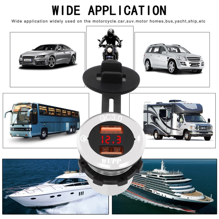 ZH-749 Car Waterproof Aluminium Alloy Silver Shell Mobile Phone QC 3.0 Dual USB Charger