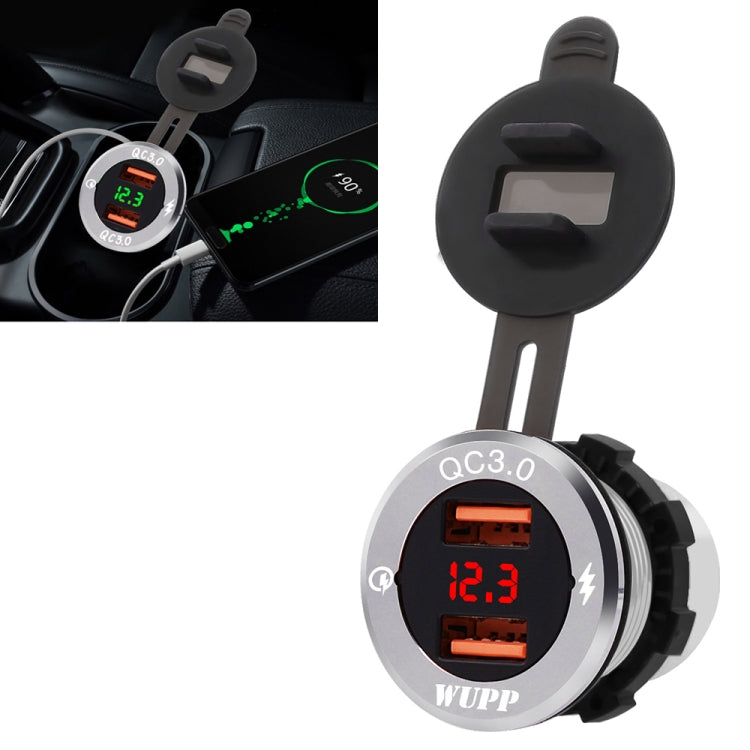 ZH-749 Car Waterproof Aluminium Alloy Silver Shell Mobile Phone QC 3.0 Dual USB Charger