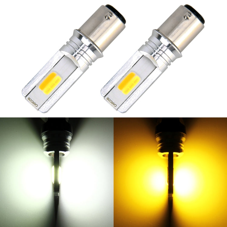 2 PCS 1157 / BAY15D DC 12V 10W Car Auto Double Colors Turn Lights / Reversing Lights / Running Lights 2 COB LED (Turn Lights: Yellow Light; Reversing Lights / Running Lights: White Light)
