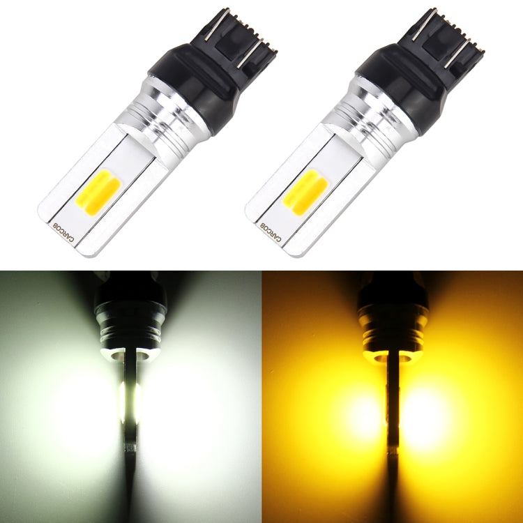 2 PCS T20 / 7443 DC 12V 10W Car Auto Double Colors Turn Lights / Reversing Lights / Running Lights 2 COB LED (Turn Lights: Yellow Light; Reversing Lights / Running Lights: White Light)
