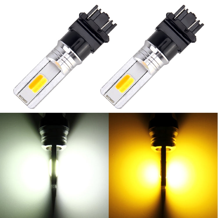 2 PCS T25 / 3157 DC 12V 10W Car Auto Double Colors Turn Lights / Reversing Lights / Running Lights 2 COB LED (Turn Lights: Yellow Light; Reversing Lights / Running Lights: White Light)