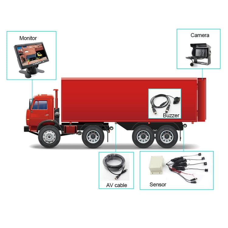 7.0 inch LCD Visible Rear View Mirror Car Recorder for Truck with Parking Rear Camera + 4 Rear Radar + Parking Sensor