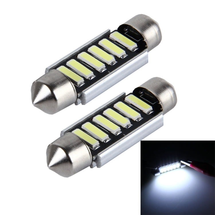 2 PCS 2W 100 LM 6000K 39MM 6 SMD-7020 LEDs Bicuspid Port Decoding Car Dome Lamp LED Reading Light, DC 12V, White Light