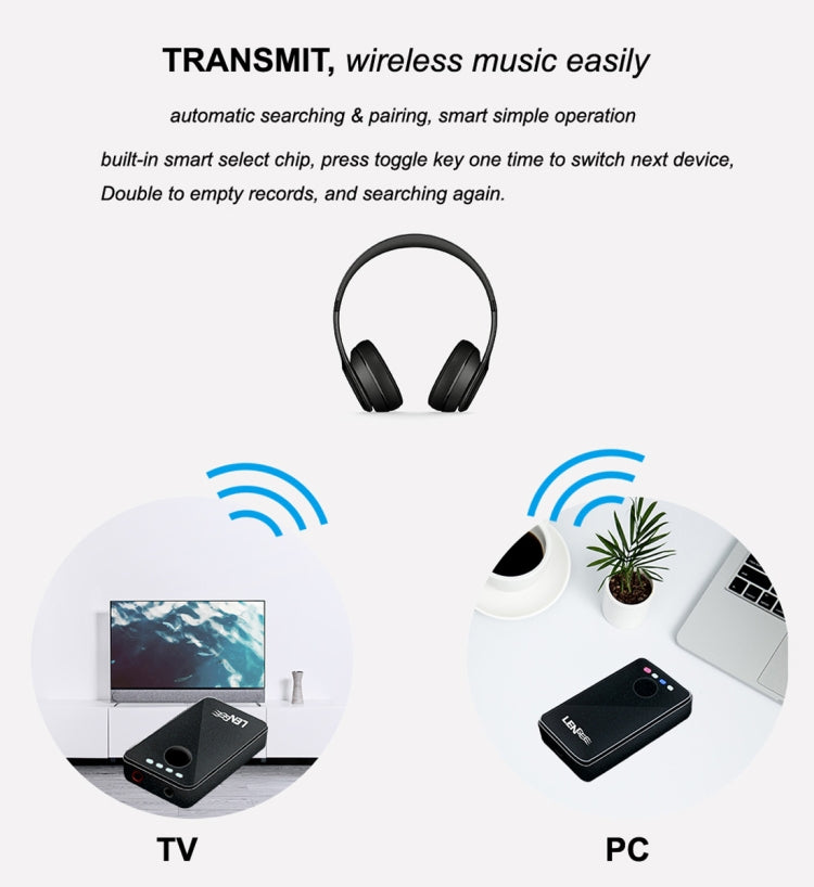 LENGEE B8 Bluetooth 4.1 + EDR 2-in-1 Transmitter Receiver Music Audio Adapter with 3.5mm AUX Cable (Black)