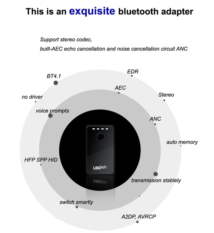 LENGEE B8 Bluetooth 4.1 + EDR 2-in-1 Transmitter Receiver Music Audio Adapter with 3.5mm AUX Cable (Black)