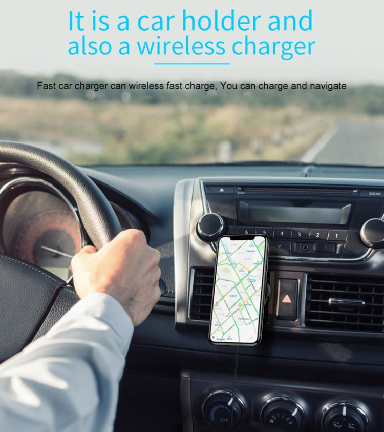 BQ003 2-in-1 Phone Holder QC3.0 Magnetic Wireless Car Charger, For iPhone, Galaxy, Huawei, Xiaomi, LG, HTC etc. QI Standard Smart Phones(Black)