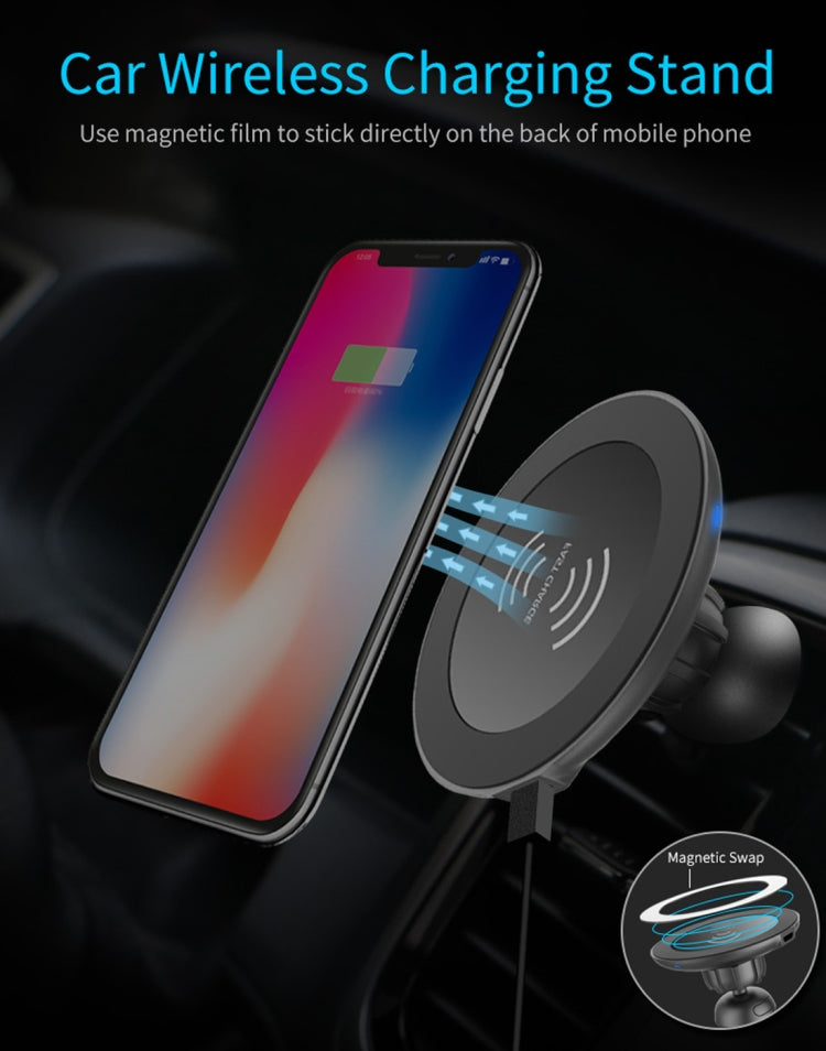 BQ003 2-in-1 Phone Holder QC3.0 Magnetic Wireless Car Charger, For iPhone, Galaxy, Huawei, Xiaomi, LG, HTC etc. QI Standard Smart Phones(Black)
