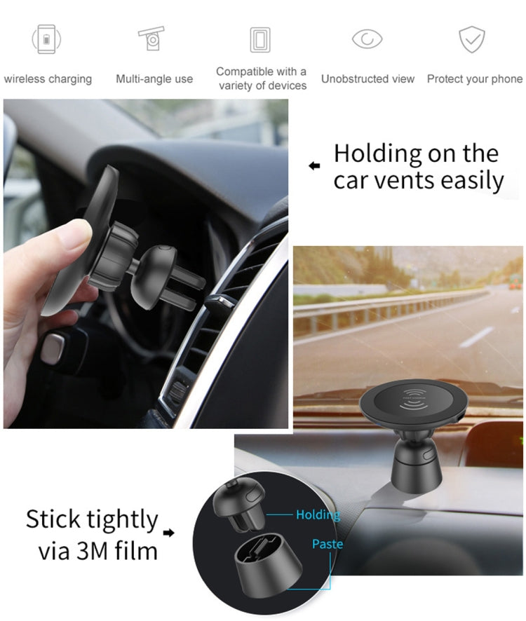 BQ003 2-in-1 Phone Holder QC3.0 Magnetic Wireless Car Charger, For iPhone, Galaxy, Huawei, Xiaomi, LG, HTC etc. QI Standard Smart Phones(Black)