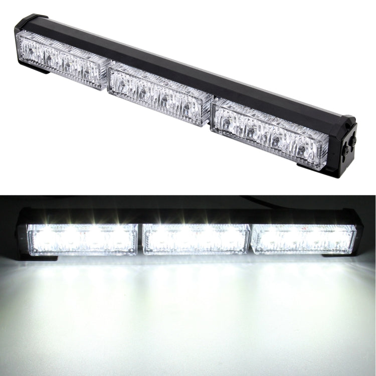 DC 12V 16.8W 12LEDs Crystal Lamp Beads Three Sections Car Long Strobe Warning Lamp 18 Flash Patterns(Adjustable) (White Light)