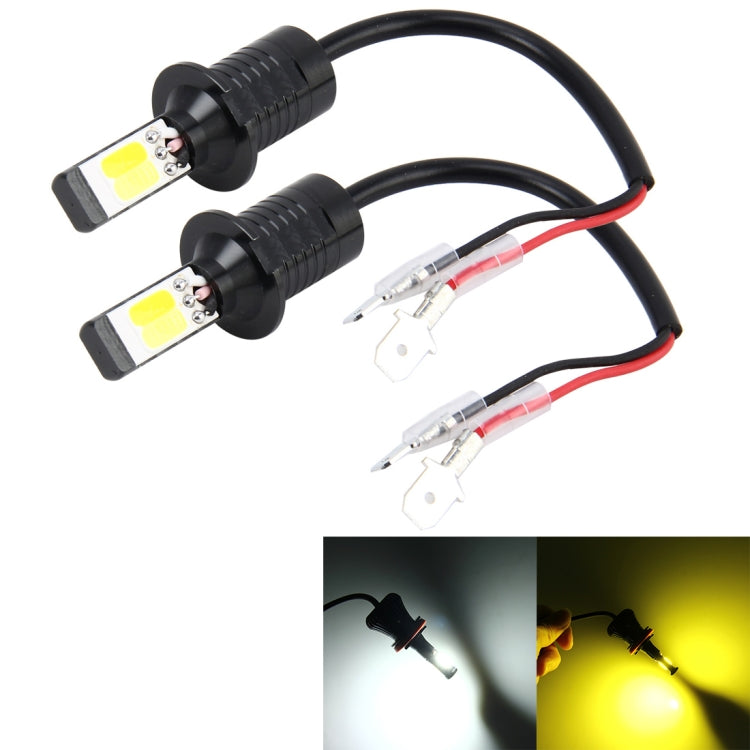2 PCS H3 DC 12V 6W 6000K+3500K Car LED Fog Lights with Double-sided COB Lamps (White Light+Yellow Light)