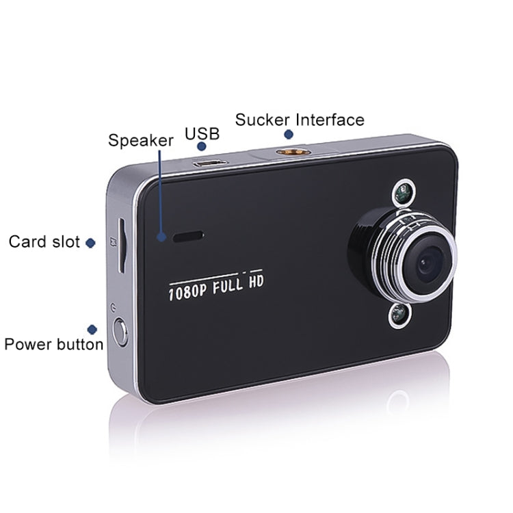 K6000 2.3 inch 140 Degrees Wide Angle Full HD 720P Video Car DVR, Support TF Card (32GB Max) / Motion Detection, with 2 Night Vision Fill Lights