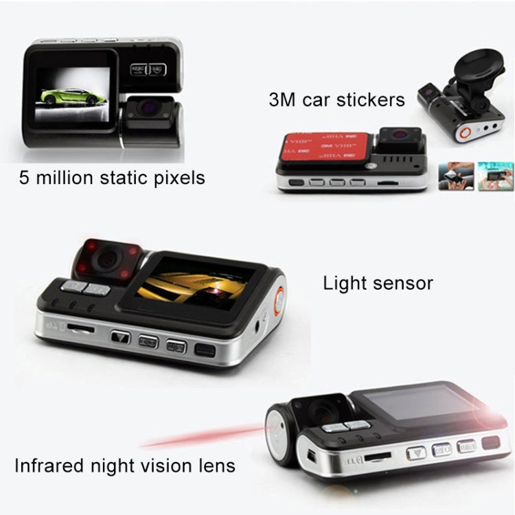 i1000X6 2.0 inch 170 Degrees Wide Angle Double Lens Full HD 1080P Video Car DVR, Support TF Card (32GB Max) / Motion Detection