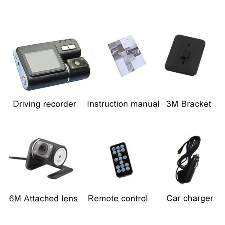 i1000X6 2.0 inch 170 Degrees Wide Angle Double Lens Full HD 1080P Video Car DVR, Support TF Card (32GB Max) / Motion Detection