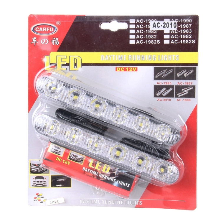 2 PCS CARFU AC-2010 DC 12V 3W 150LM 5000K 6 LEDs Car DRL Daytime Running Lights Lamp,Cable Length:90cm(White Light)