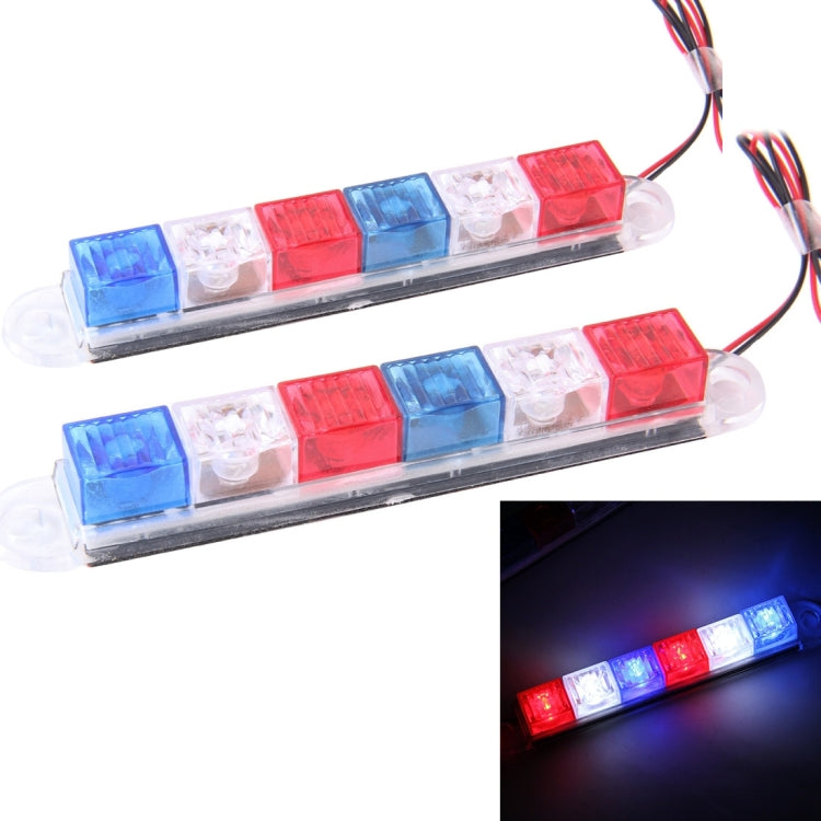 2PCS 3W 6 LED Vehicle Flashing Warning Strobe Light,DC 12V , Red Light + Blue Light + White Light, Wire Length: 45cm
