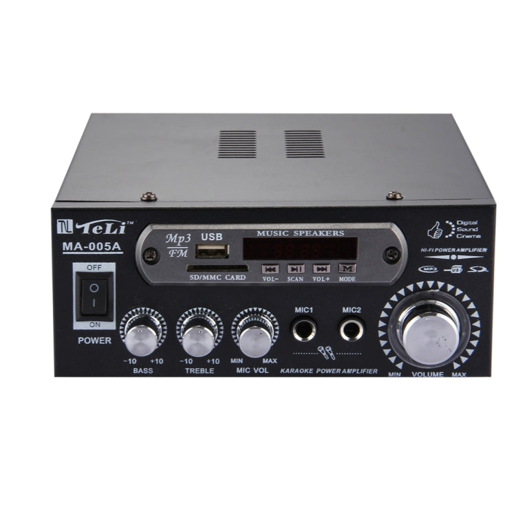 MA-005A 2CH 35W+35W HiFi Stereo Audio Amplifier with  Remote Control, Support FM / SD / MP3 Player / USB / Display, AC 220V / DC 12V
