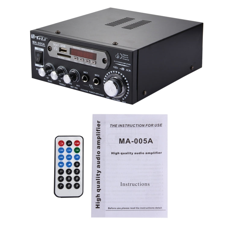 MA-005A 2CH 35W+35W HiFi Stereo Audio Amplifier with  Remote Control, Support FM / SD / MP3 Player / USB / Display, AC 220V / DC 12V