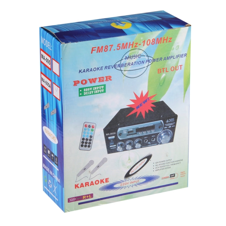 MA-005A 2CH 35W+35W HiFi Stereo Audio Amplifier with  Remote Control, Support FM / SD / MP3 Player / USB / Display, AC 220V / DC 12V