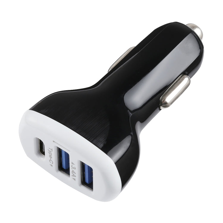 LZ-431 3.4A Type-C Three USB Ports Fast Car Charger