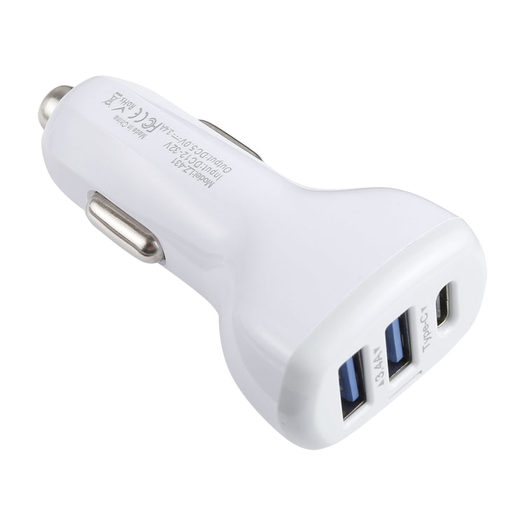 LZ-431 3.4A Type-C Three USB Ports Fast Car Charger