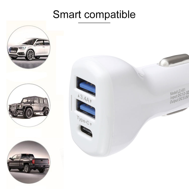 LZ-431 3.4A Type-C Three USB Ports Fast Car Charger