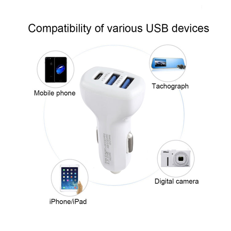 LZ-431 3.4A Type-C Three USB Ports Fast Car Charger