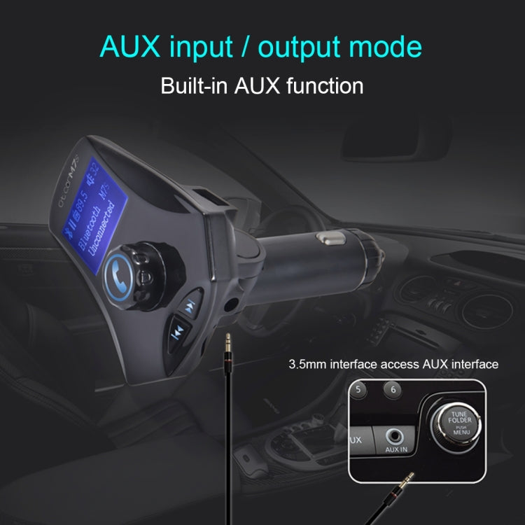 M7S Rotatable Multifunctional Wireless Car Bluetooth FM Transmitter, Support Hands-free Answer Phone & TF Card / AUX / U Disk Music Play & Smartphones USB Charging Function