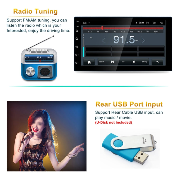 9999 HD 7 inch Car Radio Receiver MP5 Player, Android 8.1, Support Phone Link & FM & Bluetooth & WIFI & GPS