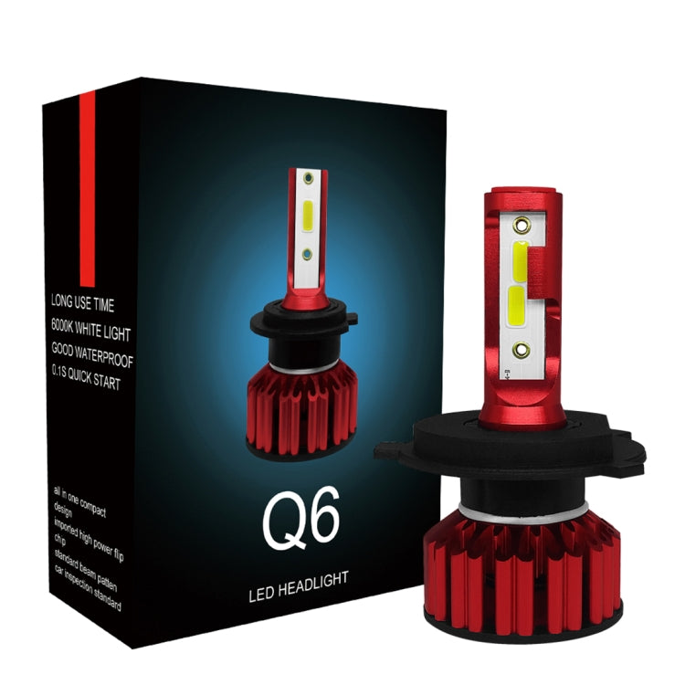 Q6 2 PCS H4 / 9003 / HB2 25W 3000LM 6000K IP68 LED Headlight Bulbs High Beam Conversion Kit DC 9-36V (White Light)