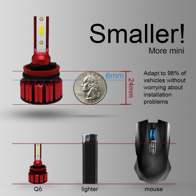 Q6 2 PCS H8 / H9 / H11 25W 3000LM 6000K IP68 LED Headlight Bulbs High Beam Conversion Kit DC 9-36V (White Light)