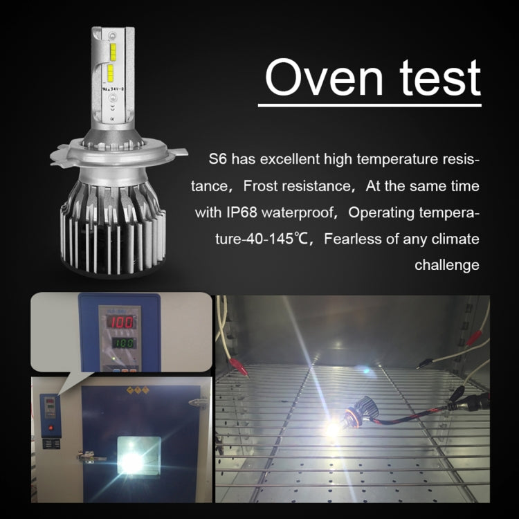 S6 2 PCS H4 / 9003 / HB2 30W 3800LM 6000K IP68 LED Headlight Bulbs High Beam Conversion Kit DC 9-36V (White Light)