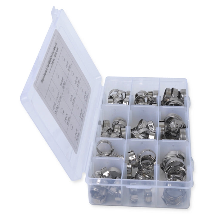 100 PCS Adjustable Single Ear Plus Stainless Steel Hydraulic Hose Clamps O-Clips Pipe Fuel Air, Inside Diameter Range: 12.8-23.5mm