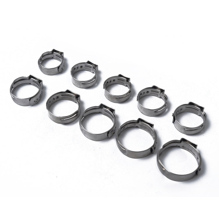 100 PCS Adjustable Single Ear Plus Stainless Steel Hydraulic Hose Clamps O-Clips Pipe Fuel Air, Inside Diameter Range: 12.8-23.5mm