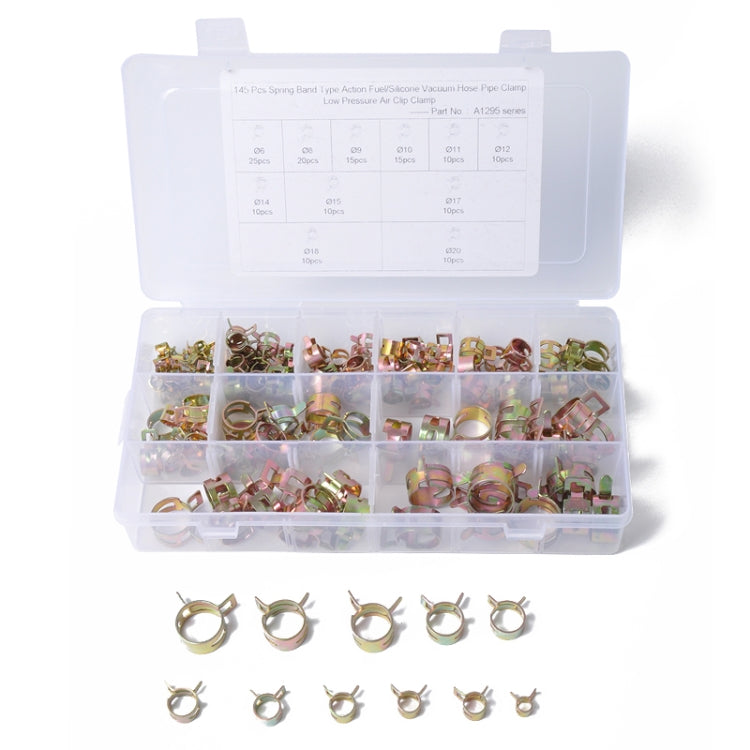 145 PCS Car Spring Clip Fuel Line Hose Clip Water Pipe Air Tube Clamp Fastener, Diameter Range: 6-20mm