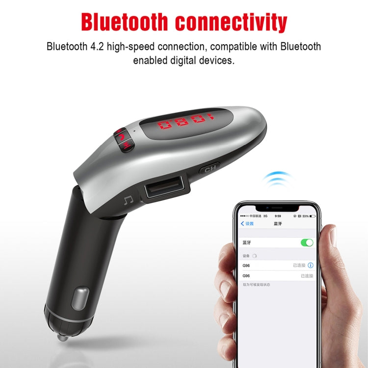G96 LED Screen Wireless Bluetooth FM Transmitter MP3 Music Player Car Kit Charger, with Handsfree, Dual USB Charging Port, A2DP Function, Support TF Card & U Disk