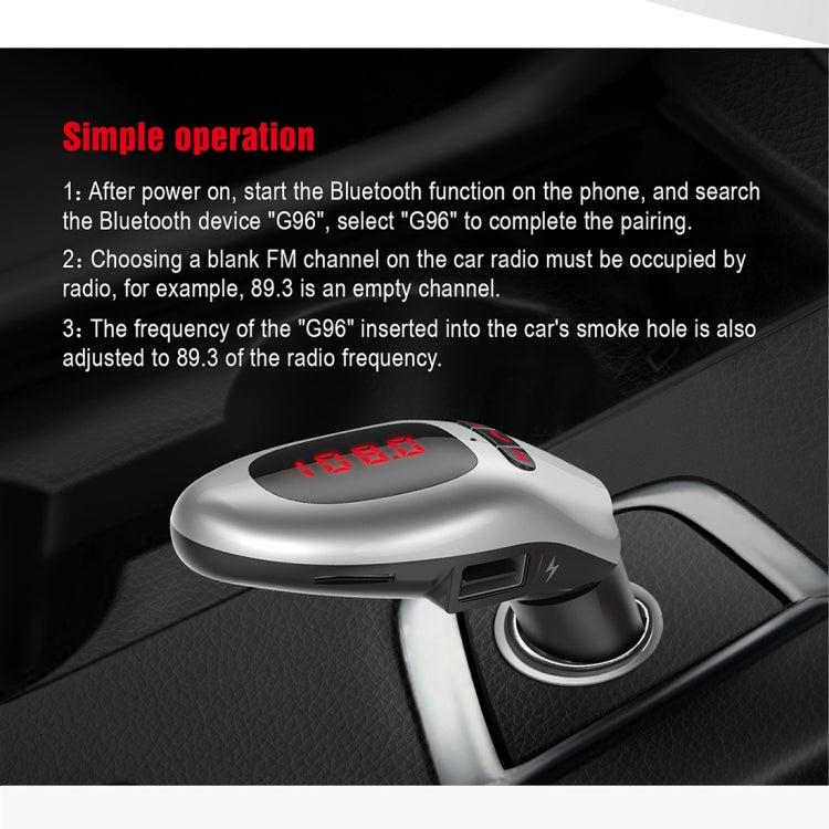G96 LED Screen Wireless Bluetooth FM Transmitter MP3 Music Player Car Kit Charger, with Handsfree, Dual USB Charging Port, A2DP Function, Support TF Card & U Disk