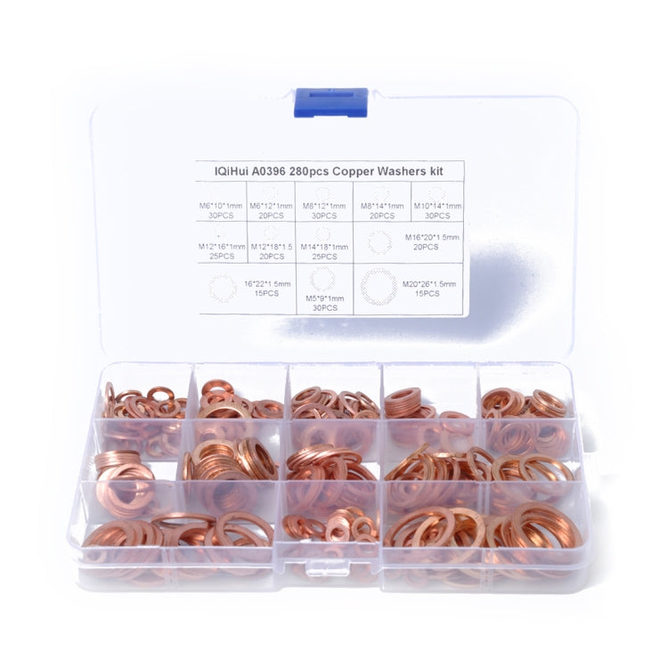 280 PCS O Shape Solid Copper Crush Washers Assorted Oil Seal Flat Ring Kit for Car / Boat  / Generators