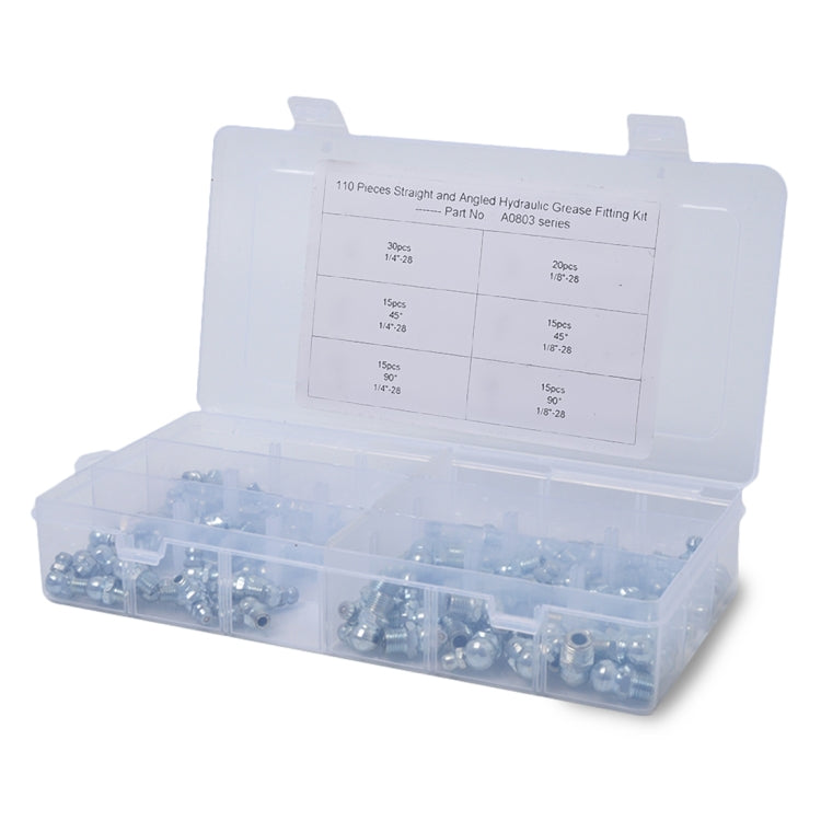 110 PCS Straight and Angled Hydraulic Grease Zerk Fitting SAE Kit