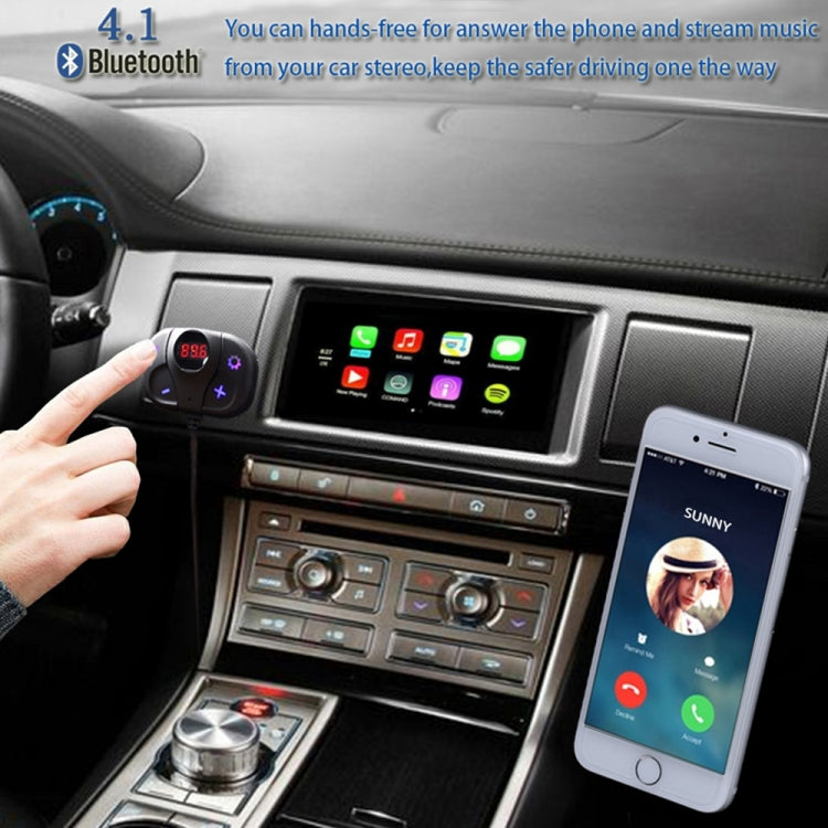 BAT62 Multifunctional Car Bluetooth FM Transmitter with Car Charger, Support Hands-free Call & TF Card Music Play & USB Smartphones Charging Function