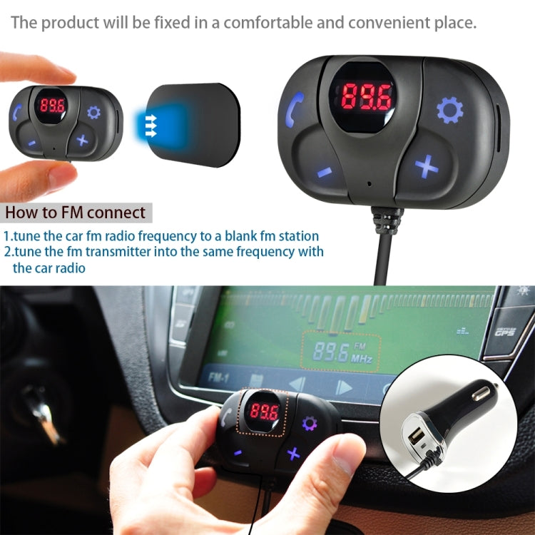 BAT62 Multifunctional Car Bluetooth FM Transmitter with Car Charger, Support Hands-free Call & TF Card Music Play & USB Smartphones Charging Function